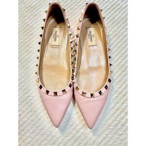 Valentino Garavani Rockstud Pink Leather Flats - Size 38 - Made In Italy- LT3013